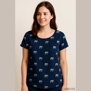 Torrid Navy Elephant Pattern Button Back Blouse 1X
